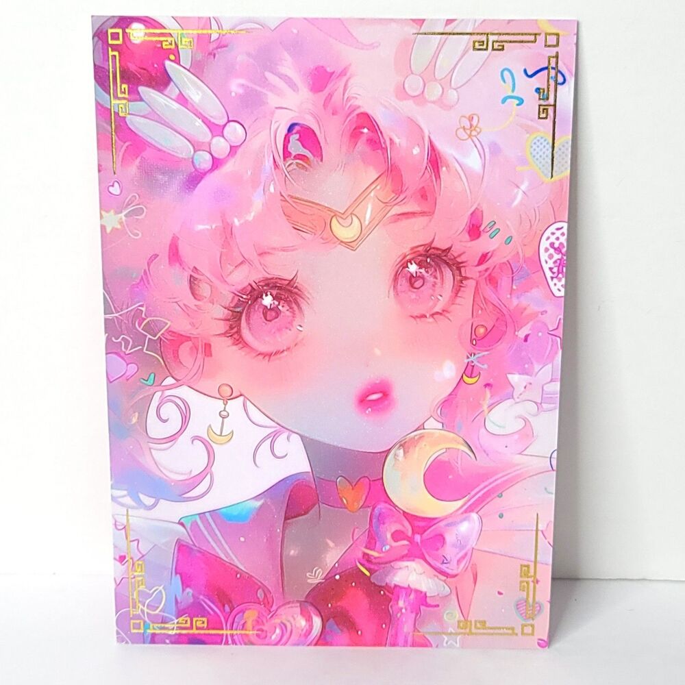 Sailor Chibi Moon Pink Double Waifu Card Anime Girl Wall Art Oversized Board A5